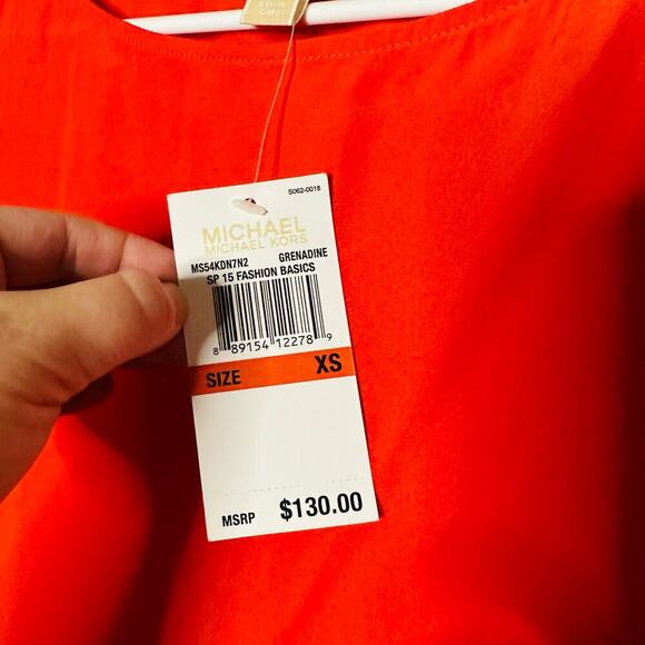 NWT Michael Michael Kors Burnt Orange Short Sleeve Fringe Bottom Top Size XS - Picture 4 of 6